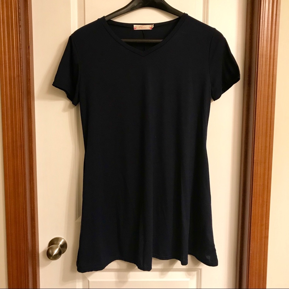 Black Comfy T-shirt Dress with Pockets